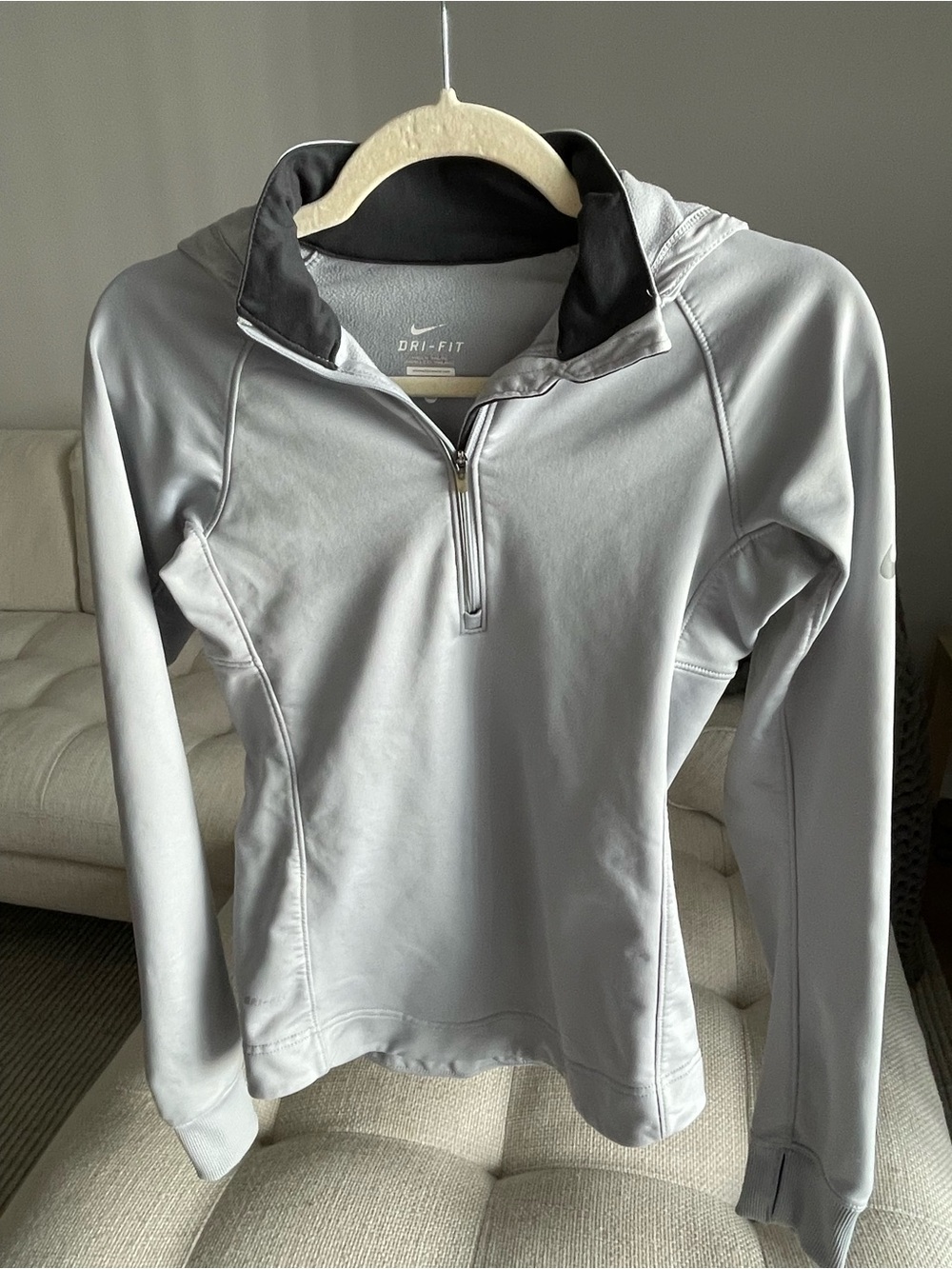 Nike 2010s Dri-Fit 1/4 Zip Hooded Pullover Jacket Light Grey Mist